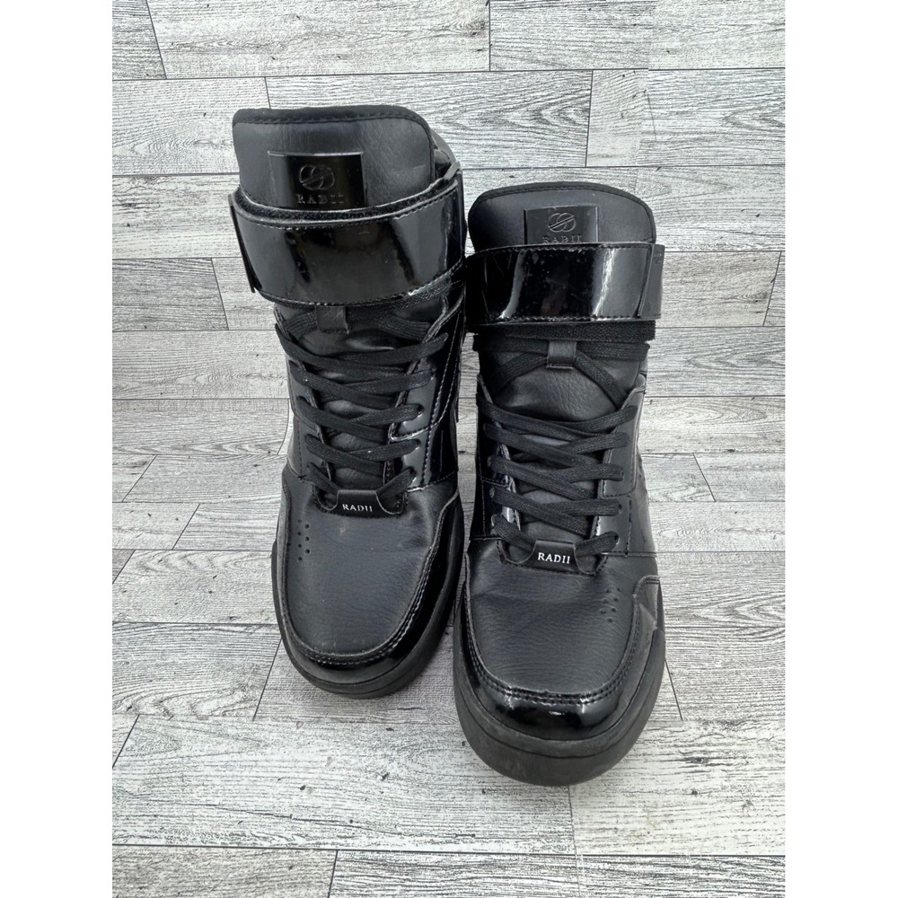 Radii Noble Men Black High Top Sneakers Patent Leather Strap FM1093 Size 9